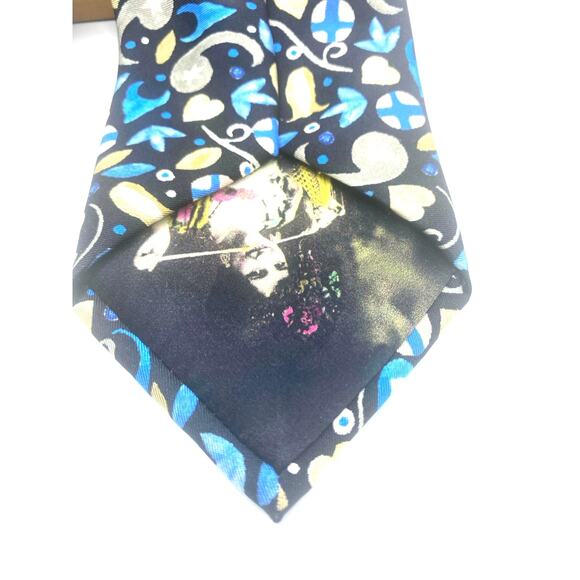 Christian Lacroix 100% silk Tie  Navy Blue Tan, light blue flowers abstract lady - Picture 6 of 8